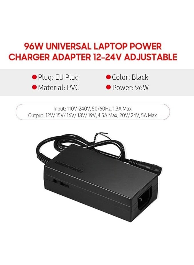 Salab Power Adapter, 96W Universal Laptop Power Charger AC Adapter with 8 DC Jack Plug Converters 12V to 24V Adjustable Portable Charger EU Plug - Image 4